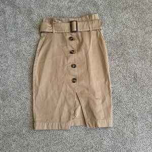 H&M Tan Button-Front Pencil Skirt